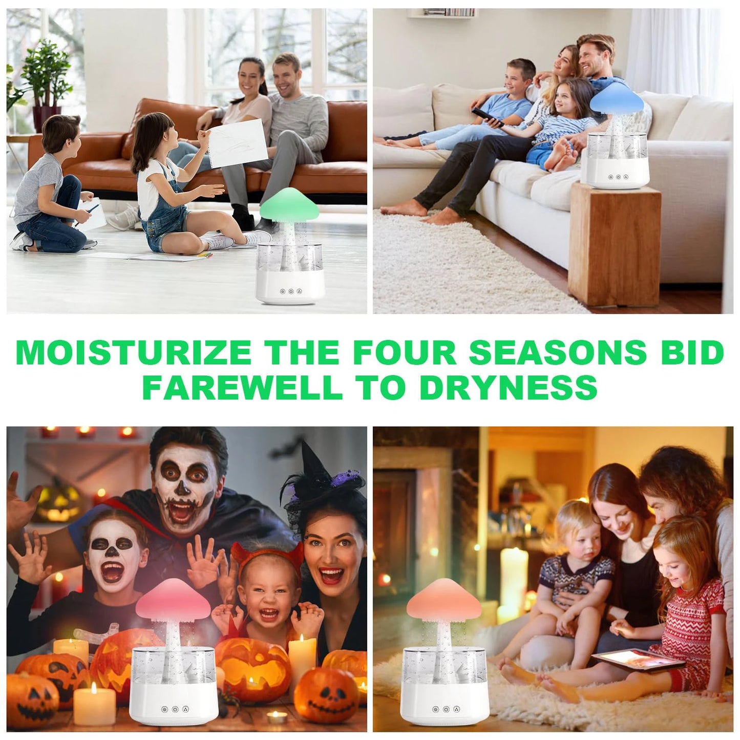 Cloud Rain Humidifier for Bedrooms with Soothing Rain Sounds and Color-Changing Mood Lighting