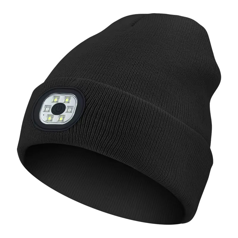 Rechargeable LED Beanie Hat with Light Unisex Warm Winter Knitted Cap Headlamp Night Lighted Flashlight for Outdoor Activities