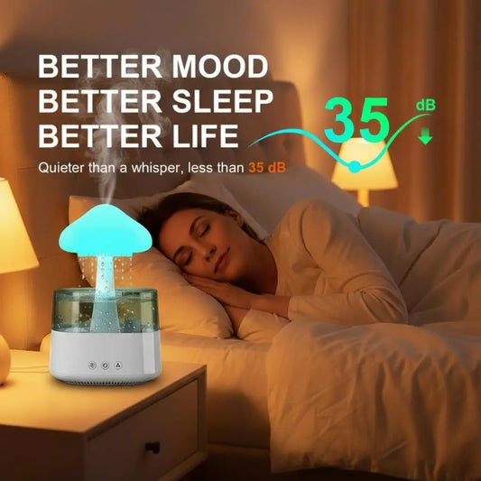 Cloud Rain Humidifier for Bedrooms with Soothing Rain Sounds and Color-Changing Mood Lighting